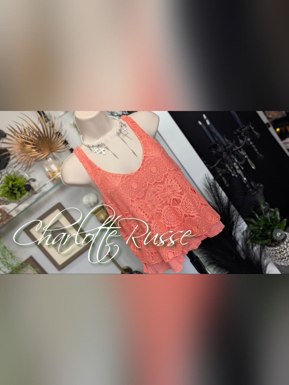 Charlotte Russe Coral Lace Crop Top MD